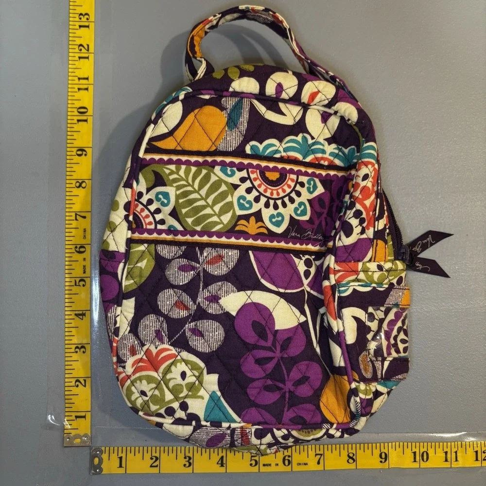 Vera Bradley Plum Crazy Purple Lunch Bag snack plastic lined exterior ID Holder